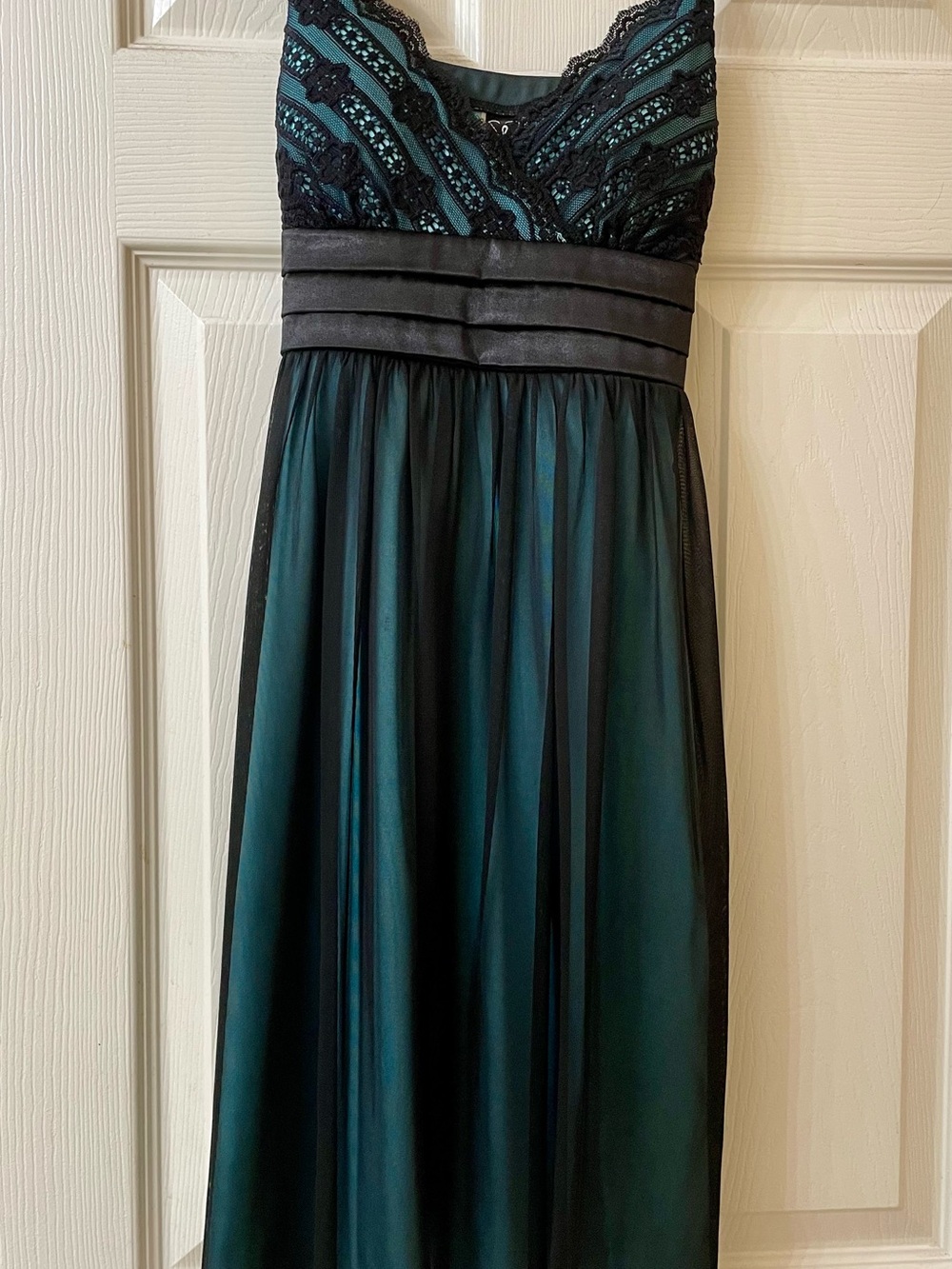Turquoise and Black Lace Evening Dress